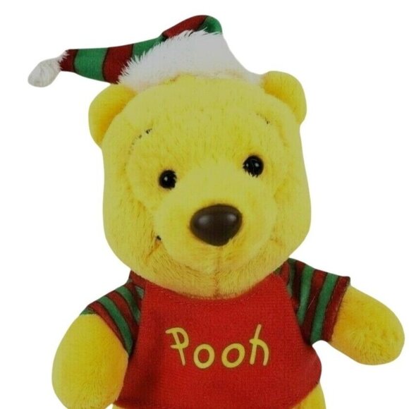 TY Disney Winnie the Pooh 8 in Plush Christmas Bear Red Green Holiday Hat Shirt - Picture 1 of 8